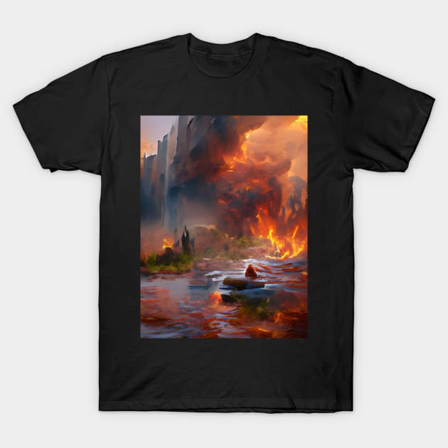 Water and Fire Fantasy Art Style T-Shirt by abysarts